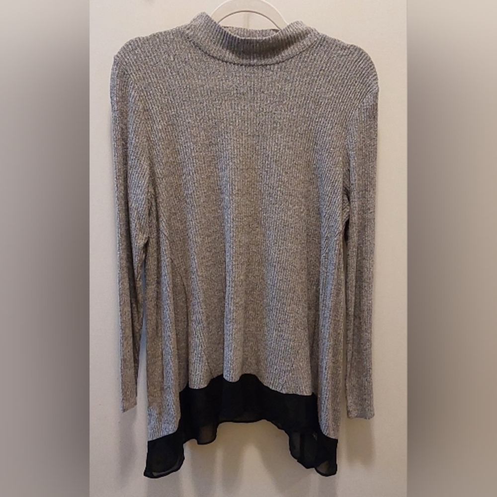 Style & Co Light Gray Knit Long Sleeve Pullover w/Sheer Accent